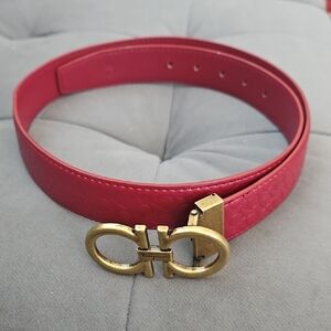 Salvatore Ferragamo Red Belt with Gold Buckle